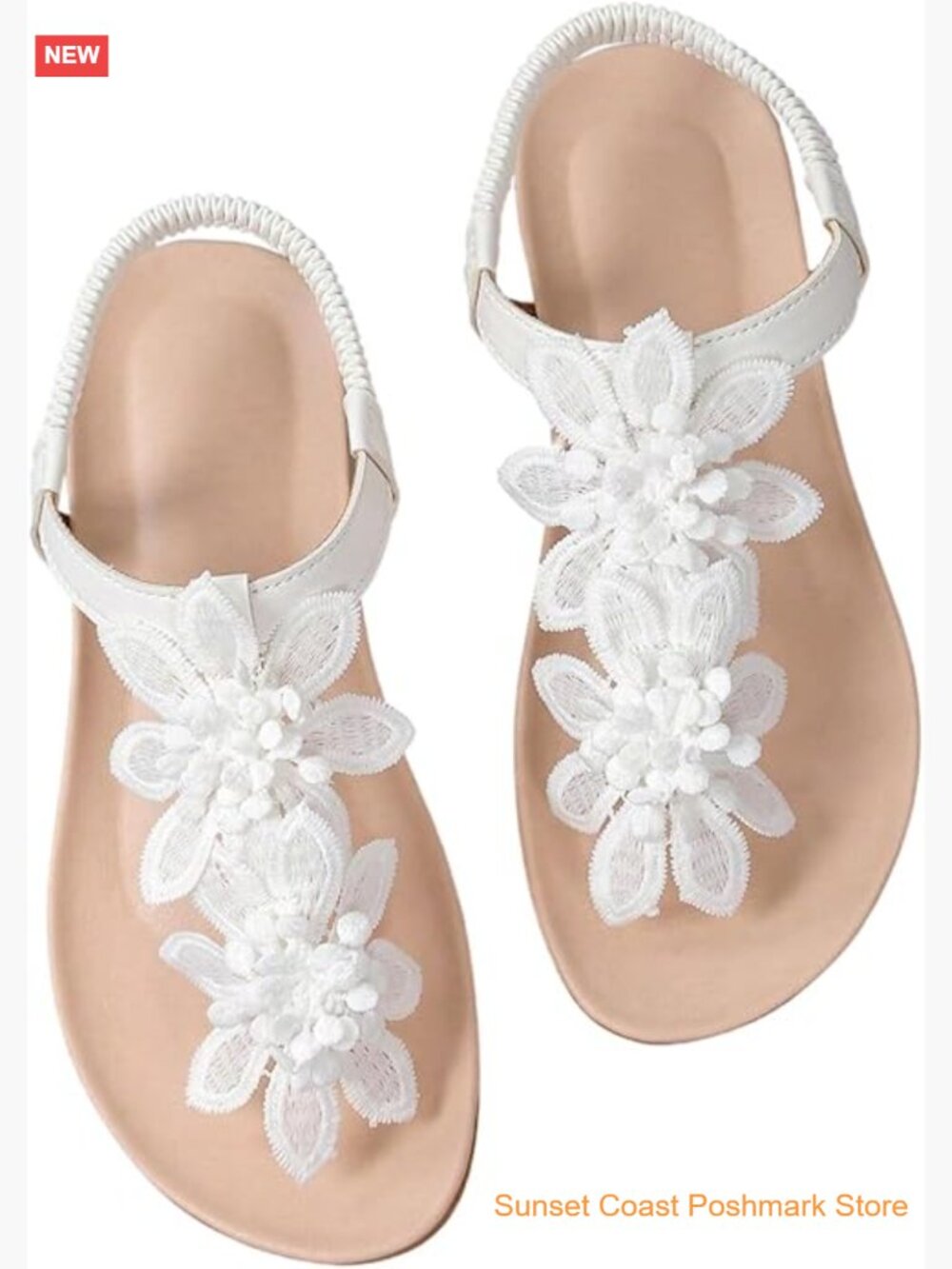 Women's Flower Flat Sandals T-Strap Thongs Open Toe Summer Beach Shoes